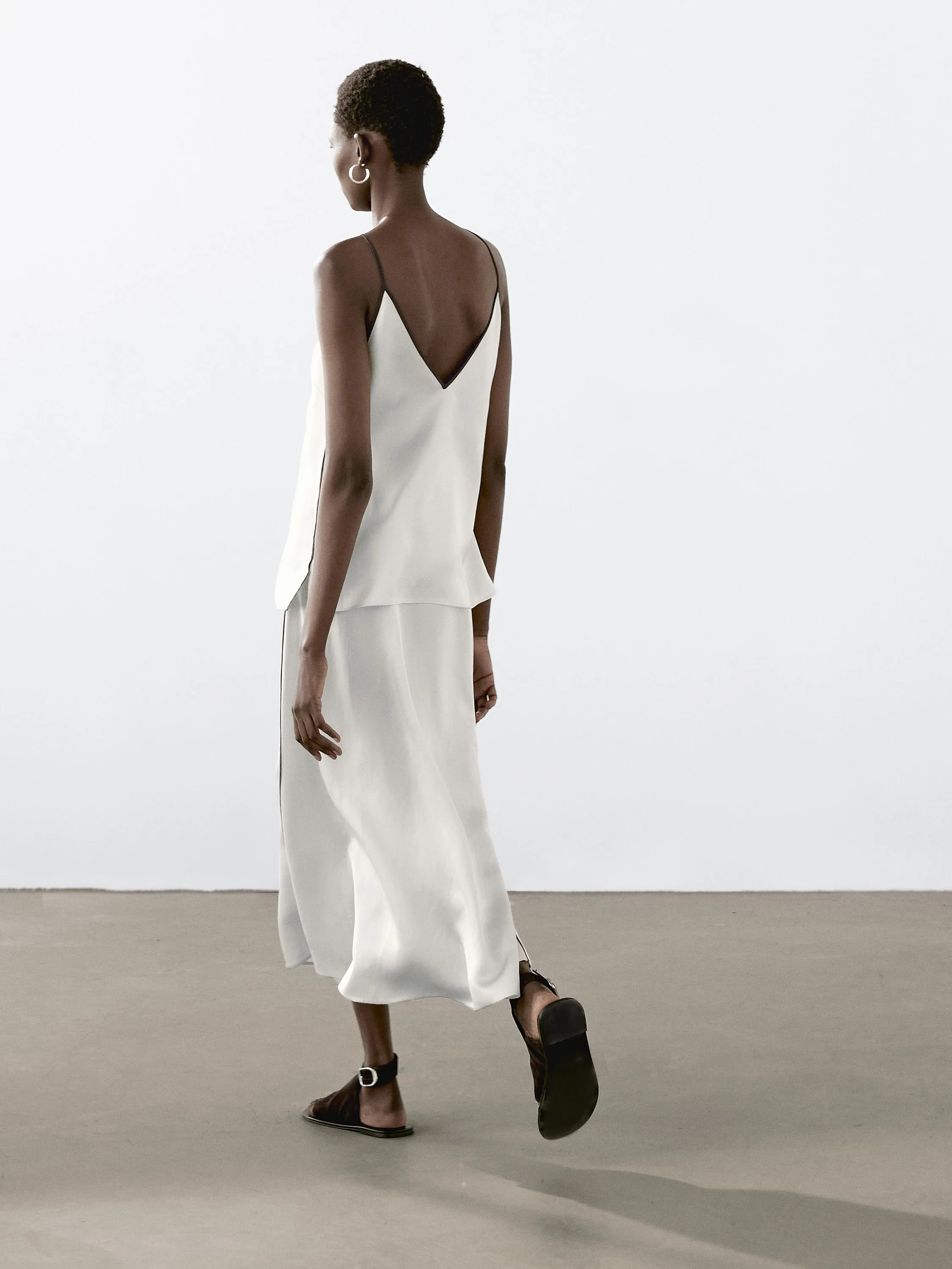 Satin midi skirt with trims