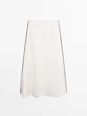 Satin midi skirt with trims