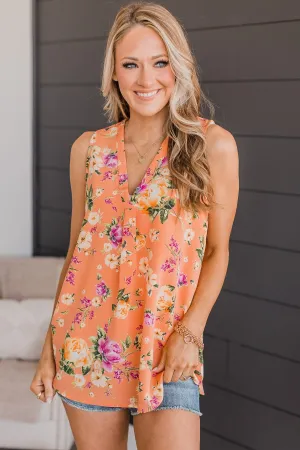 See Me Shine V-Neck Floral Tank Top- Orange