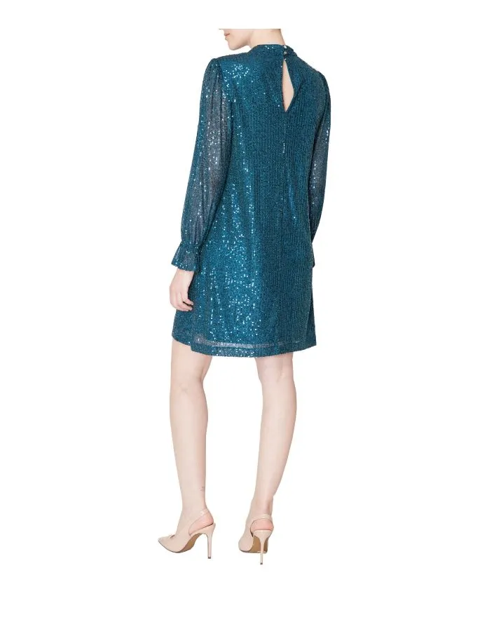 Sequin Mock Neck Sheath Dress