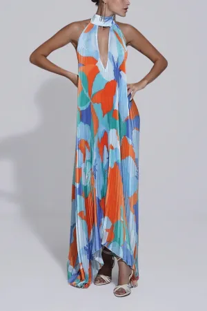Shalia - Sultry Halter Pleated Maxi Dress