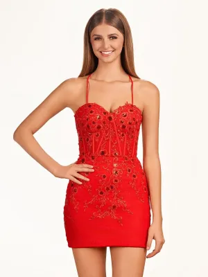 Sheath Beaded Flowers Homecoming Dresses