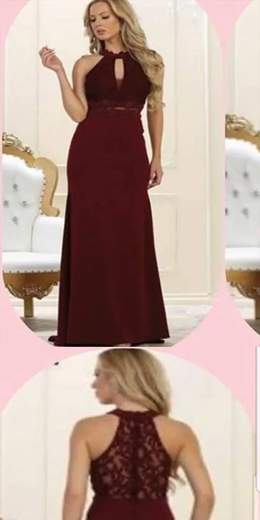 Sheath High Neck Burgundy Long Prom Dresses ,Cheap Prom Dresses,PDY0447