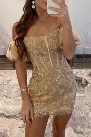 Sheath Lace Strapless Homecoming Dresses with Appliques