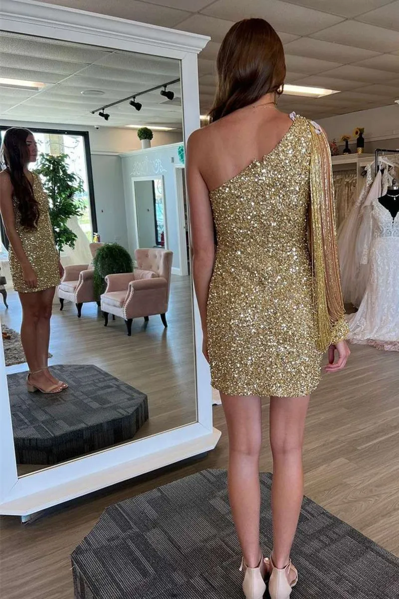 Sheath One Shoulder Sequins Homecoming Dresses