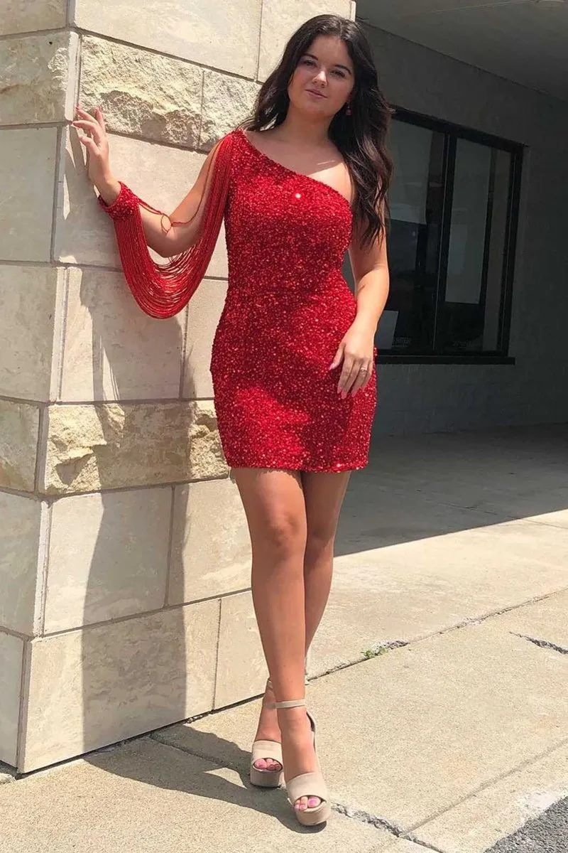 Sheath One Shoulder Sequins Homecoming Dresses