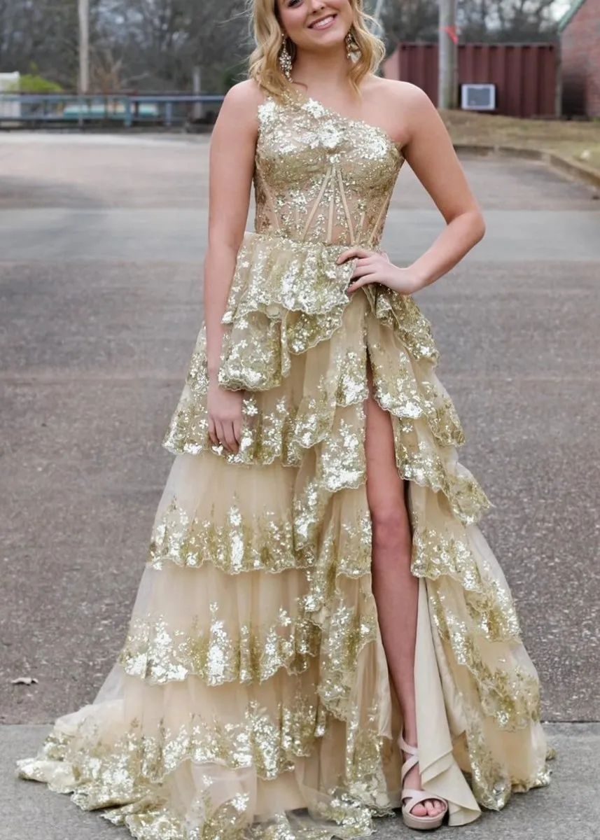 Sheath One Shoulder Tie Lace Long Prom Dresses