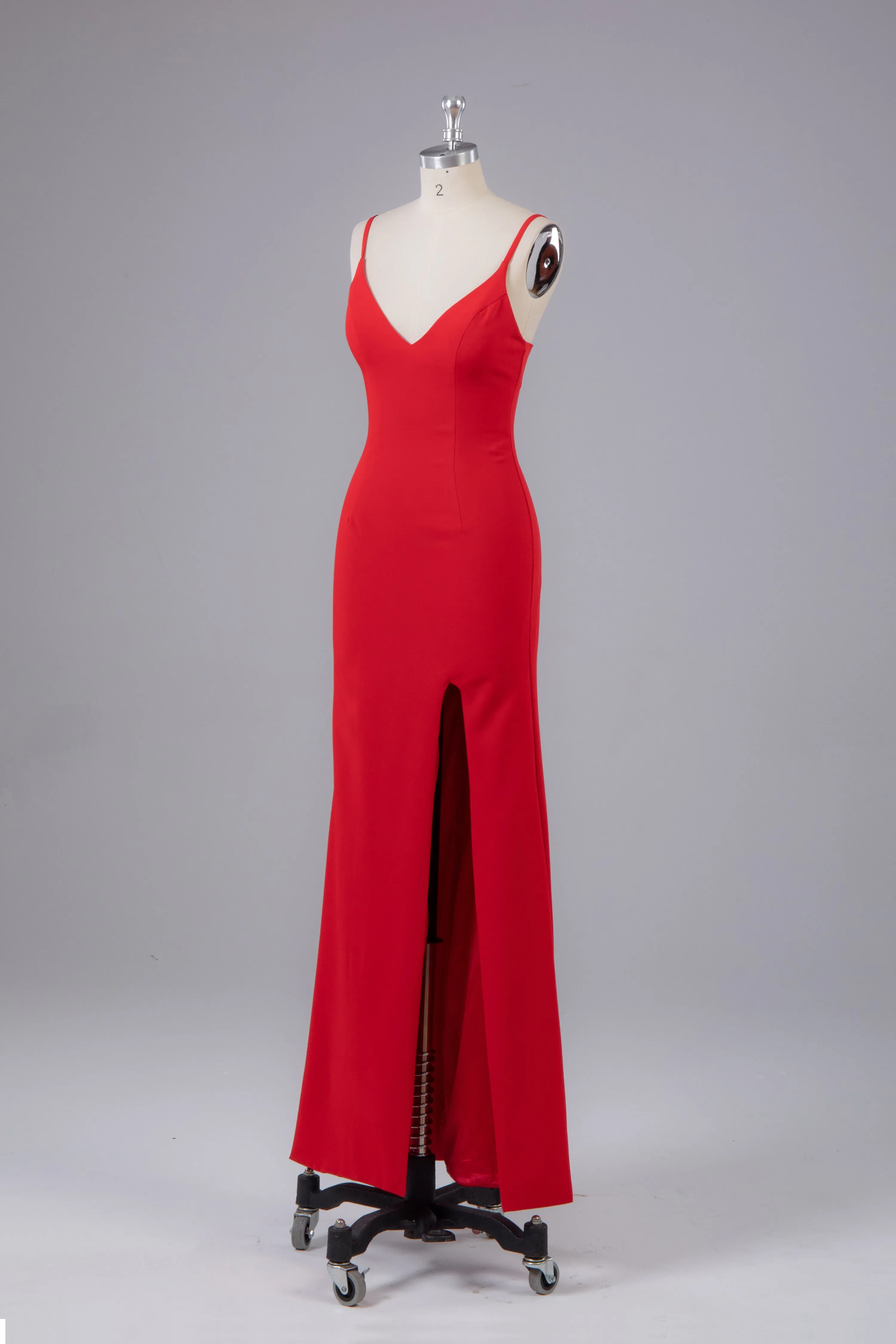 Sheath Red Spaghetti Straps V Neck Floor Length Prom Dress
