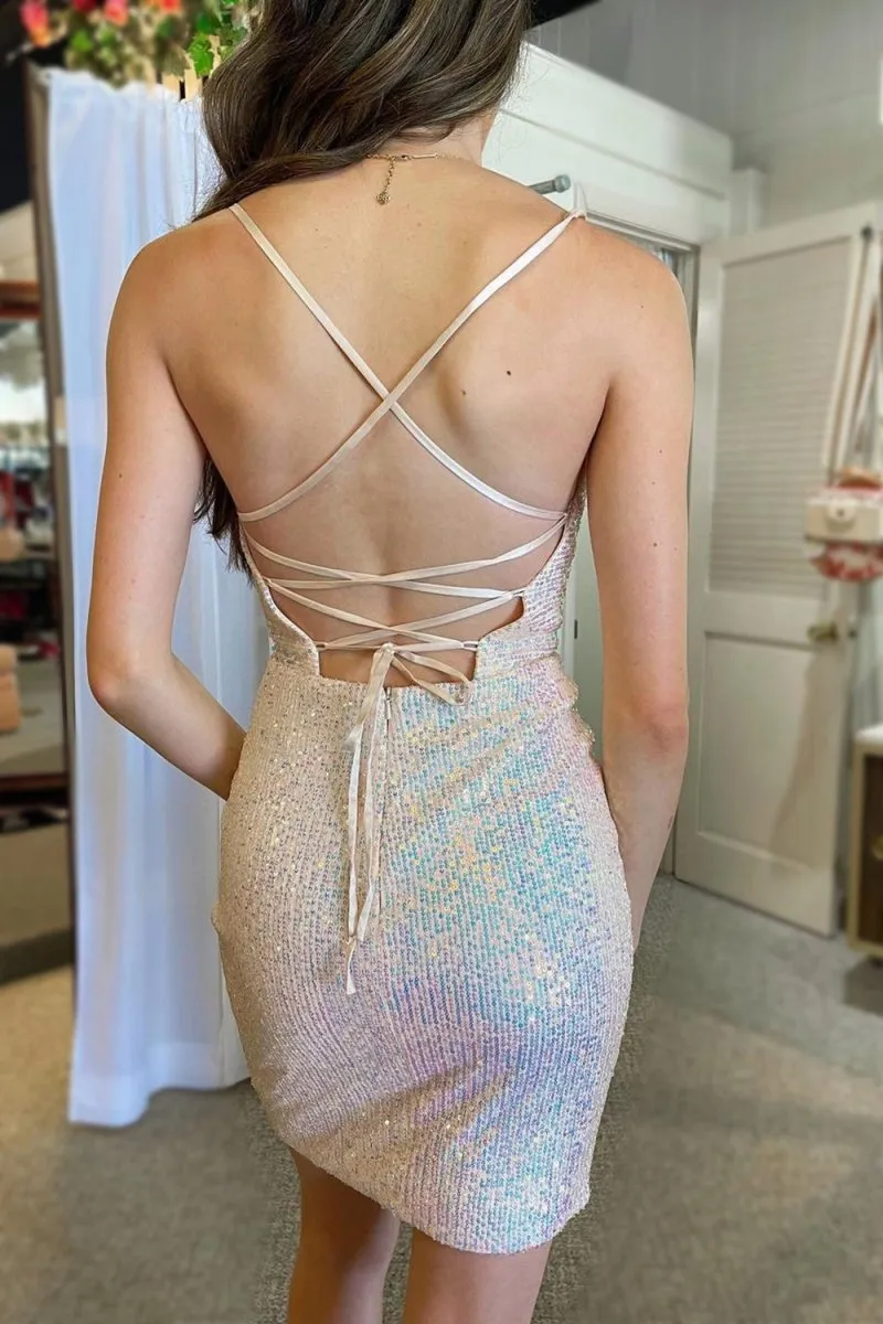 Sheath Sequins Ruched Tight Homecoming Dresses