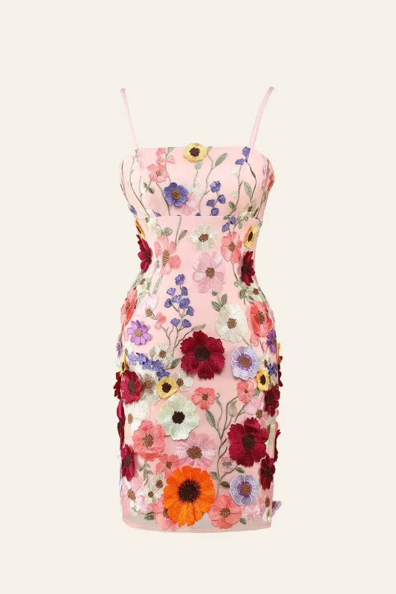 Sheath Spaghetti Straps 3D Flower Homecoming Dresses