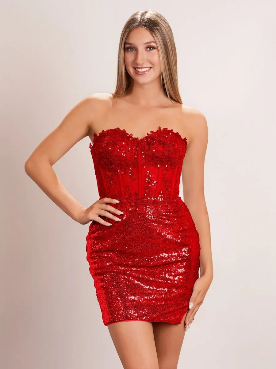 Sheath Sweetheart Lace EmbroideStrapless Short Cocktail Dresses