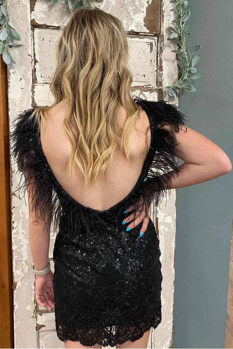 Sheath V-Neck FeatheSequins Homecoming Dresses