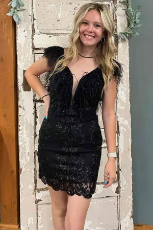 Sheath V-Neck FeatheSequins Homecoming Dresses