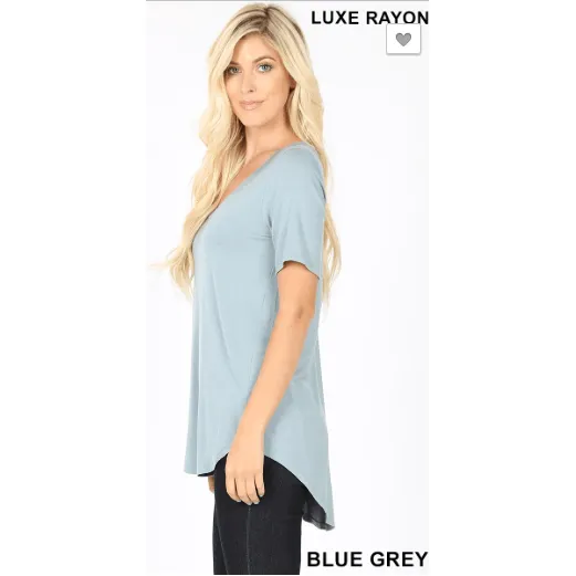 SHORT SLEEVE V-NECK HI-LOW HEM TOP
