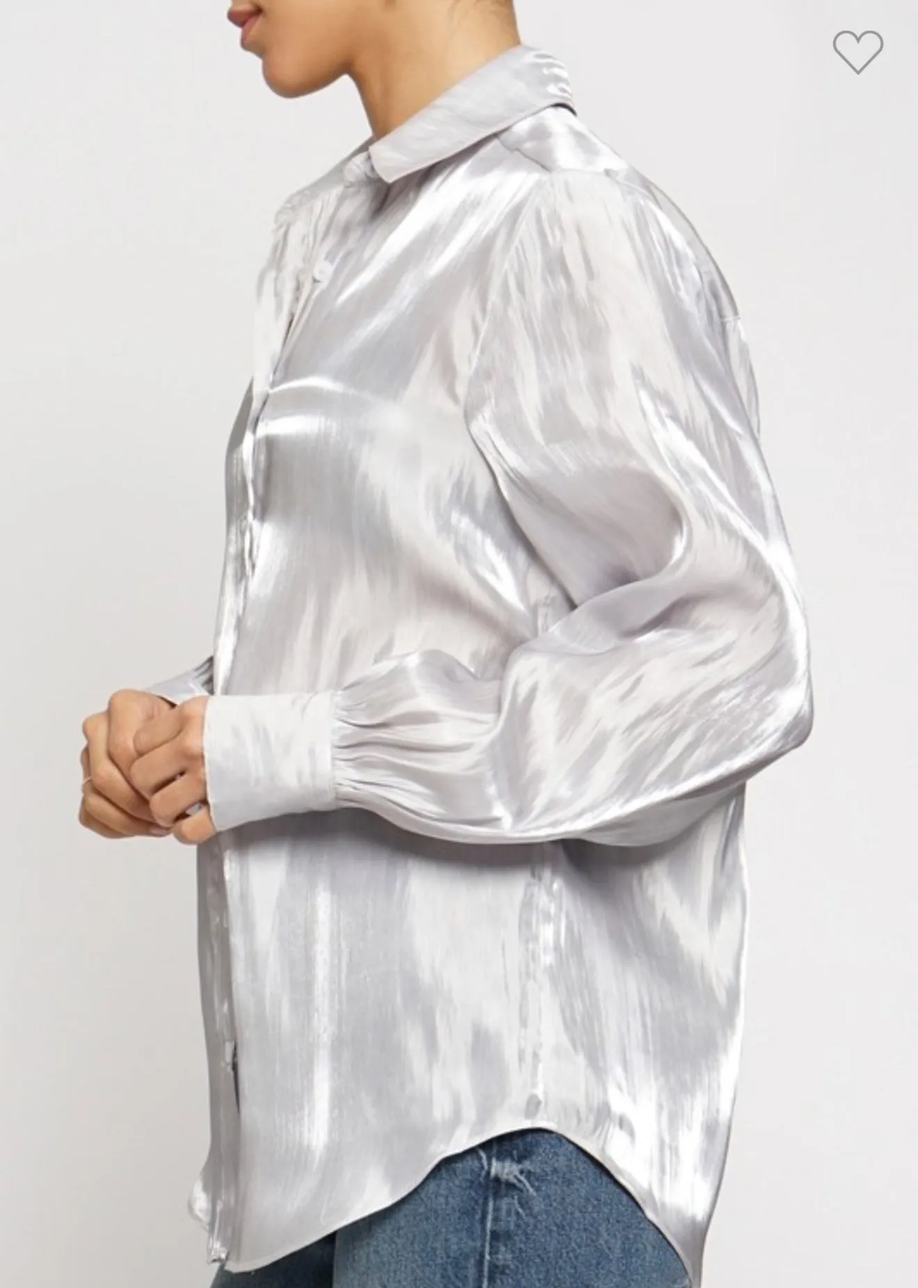 Silver button down shirt