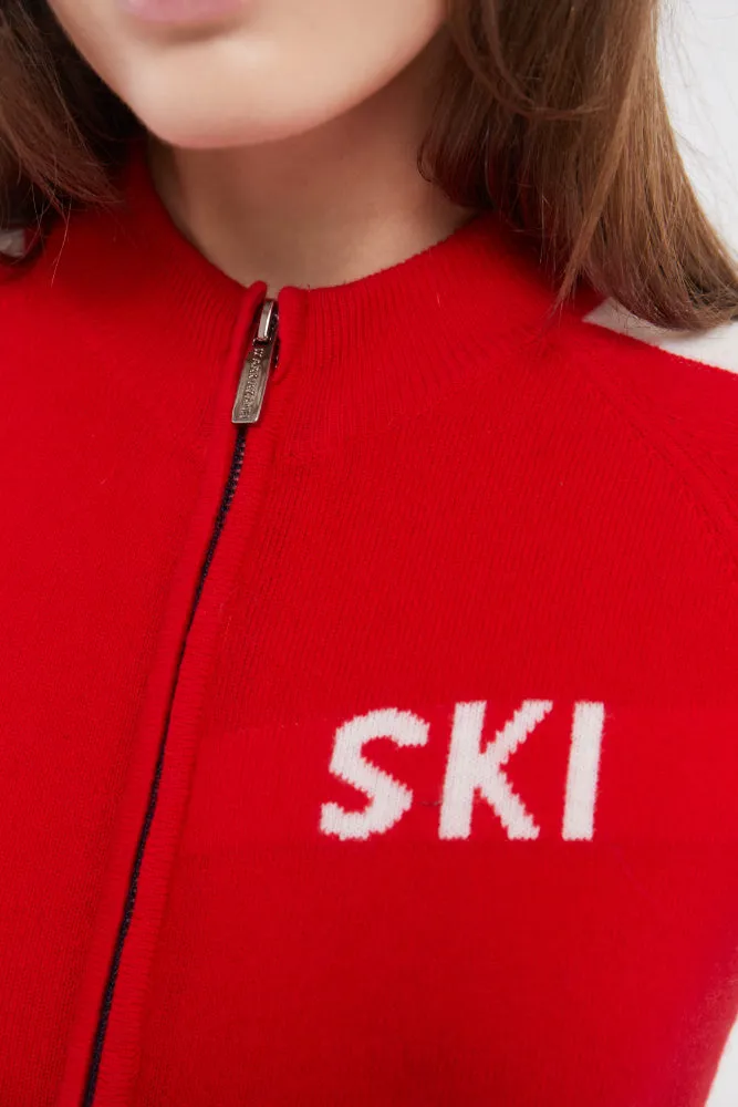 SKI: Triple Tone Base Layer Jumpsuit in Red