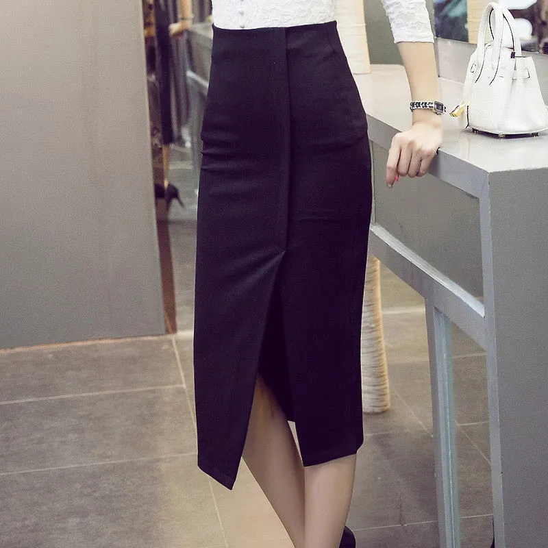 Skirts Women Autumn Winter High Waist Midi Lenght Tight Skirt Red Black Slit Bodycon Pencil Skirts Elegant Womens Office