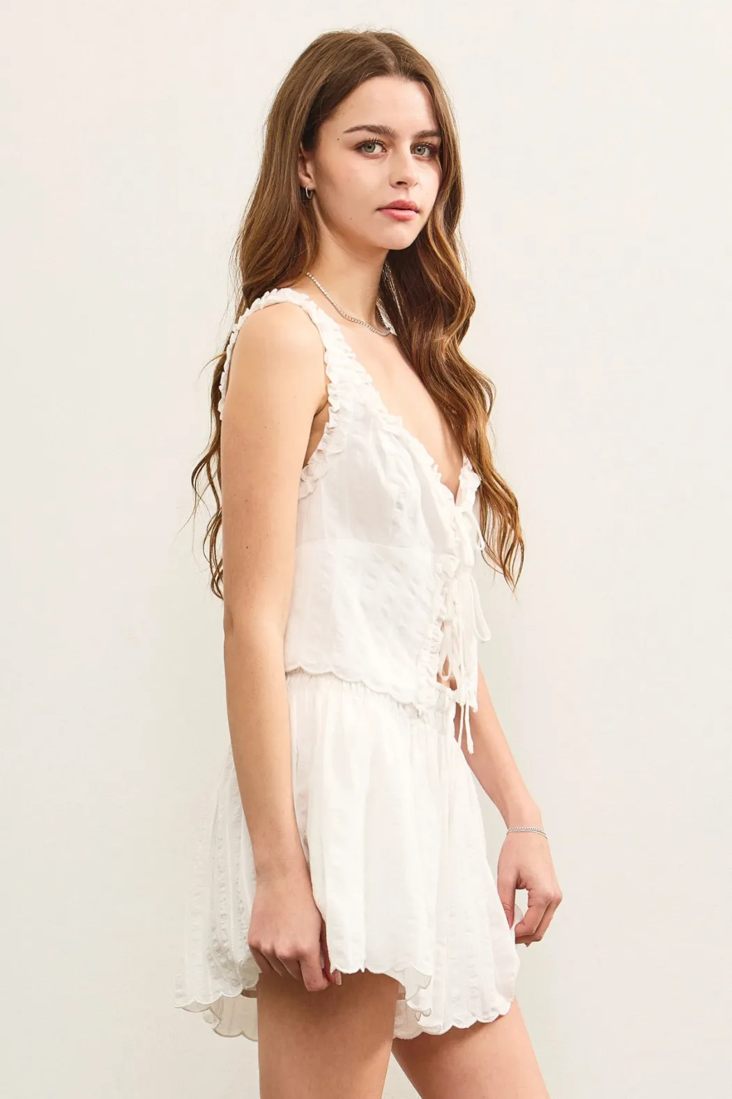 Sleeveless V-Neck Ruffle Tie Top