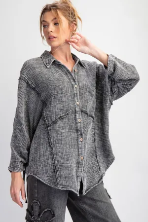 Smoke Mineral Wash Button Down Cotton Gauze L/S