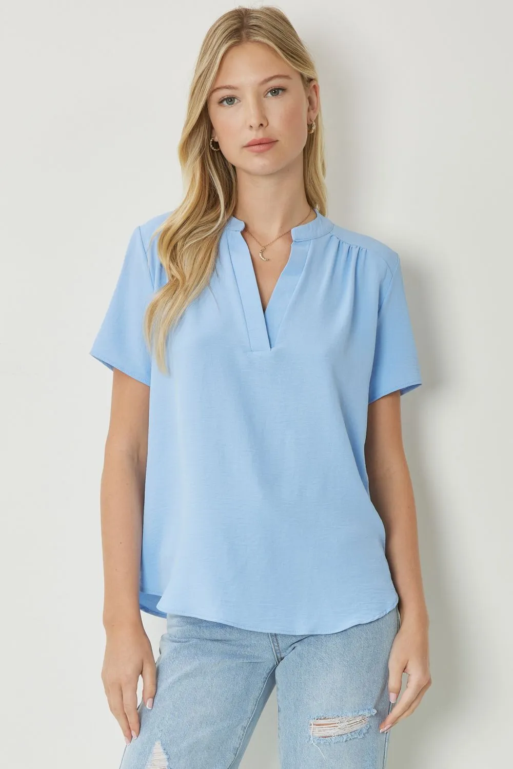 Solid V Neck Placket Top