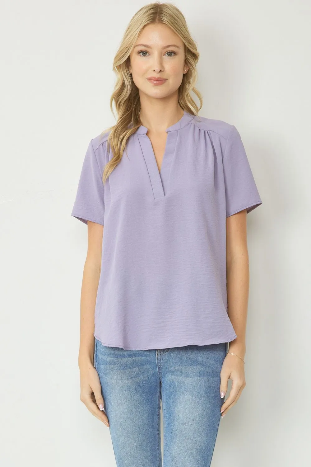 Solid V Neck Placket Top