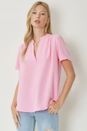 Solid V Neck Placket Top