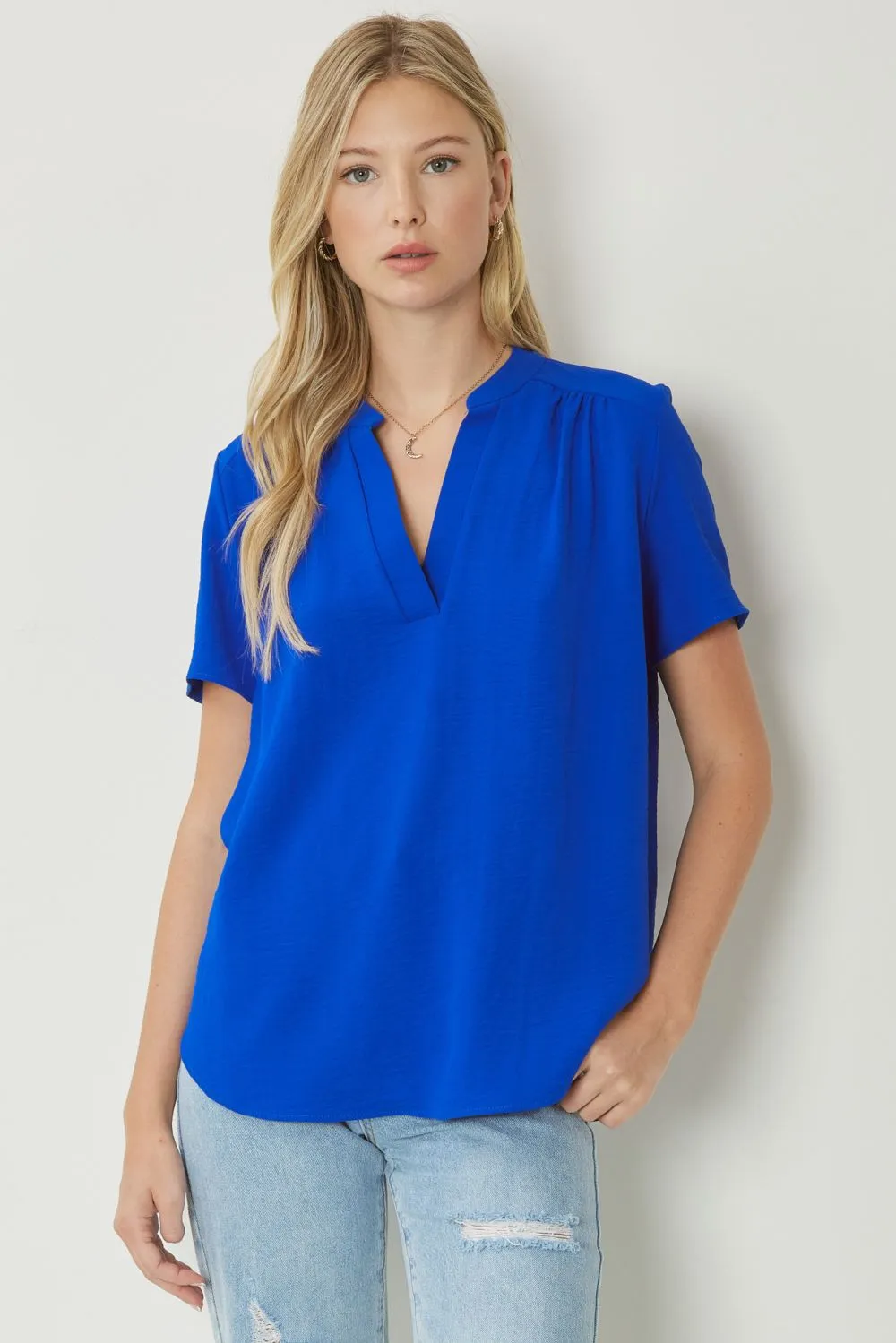 Solid V Neck Placket Top