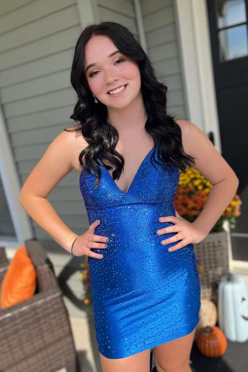 Spaghetti Straps Beaded Lace Up Homecoming Dresses