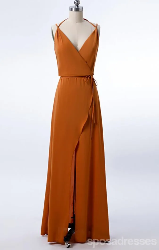 Spaghetti Straps Burnt Orange Cheap Bridesmaid Dresses Online, WG267