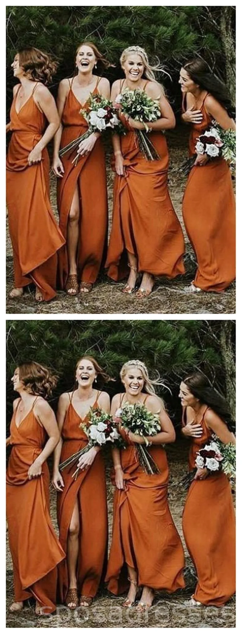 Spaghetti Straps Burnt Orange Cheap Bridesmaid Dresses Online, WG267