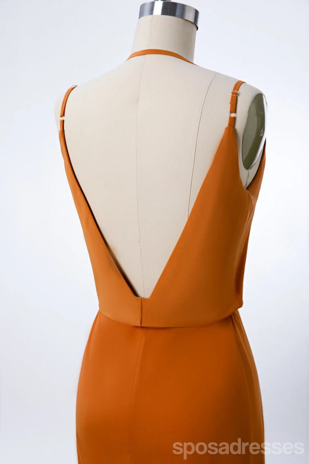 Spaghetti Straps Burnt Orange Cheap Bridesmaid Dresses Online, WG267