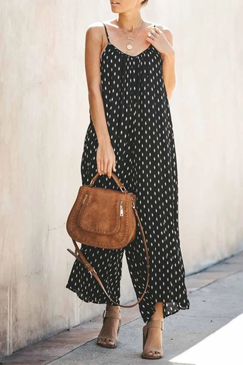 Spotted Print Strap Sexy Maxi Dress