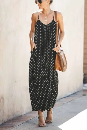 Spotted Print Strap Sexy Maxi Dress