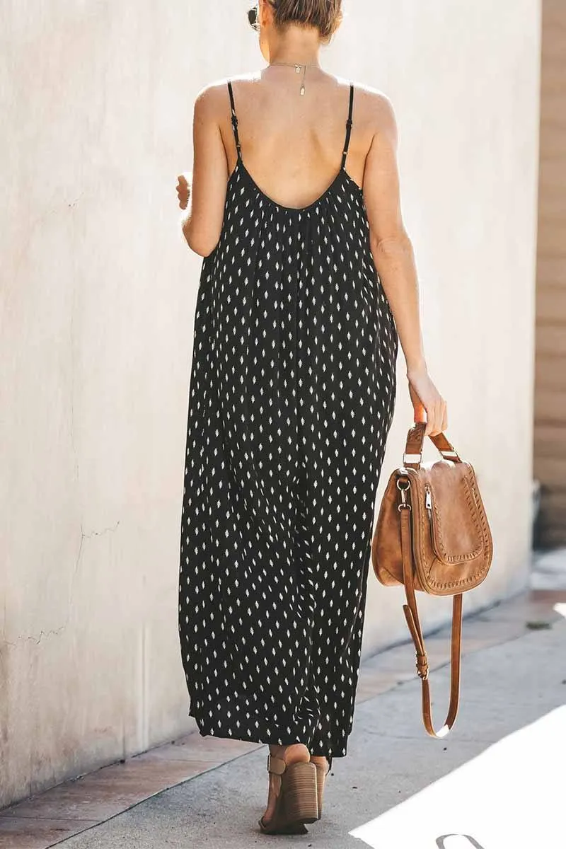 Spotted Print Strap Sexy Maxi Dress