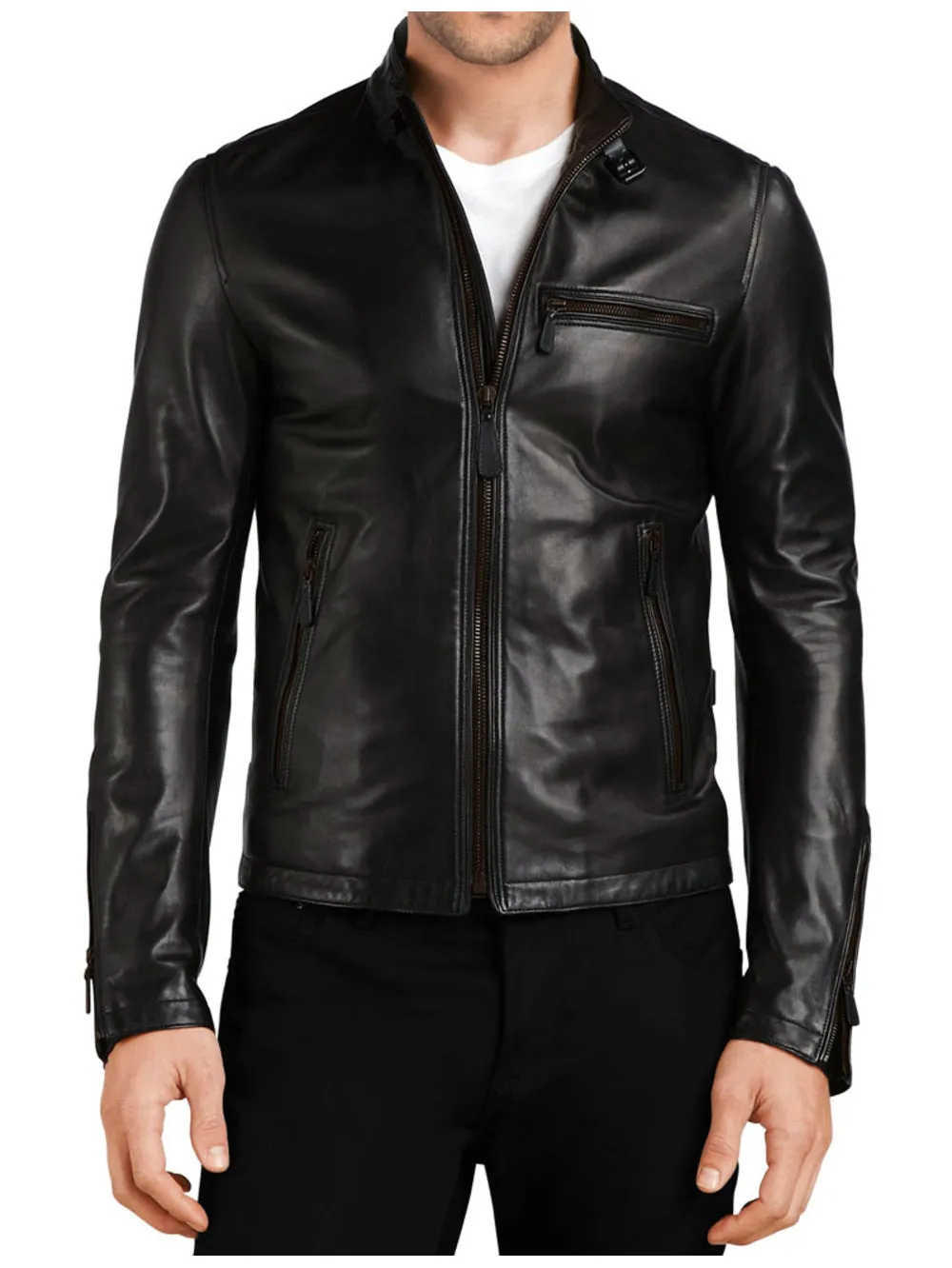 Stand Collar Leather Bomber Jackets for Men