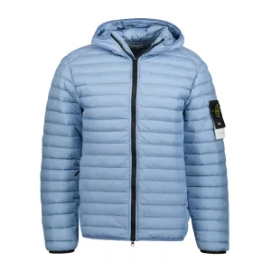 STONE ISLAND LOOM WOVEN CHAMBERS R-NYLON DOWN-TC HOODED JACKET BLUE