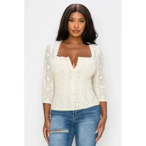 Stratch smocked front button square neck top