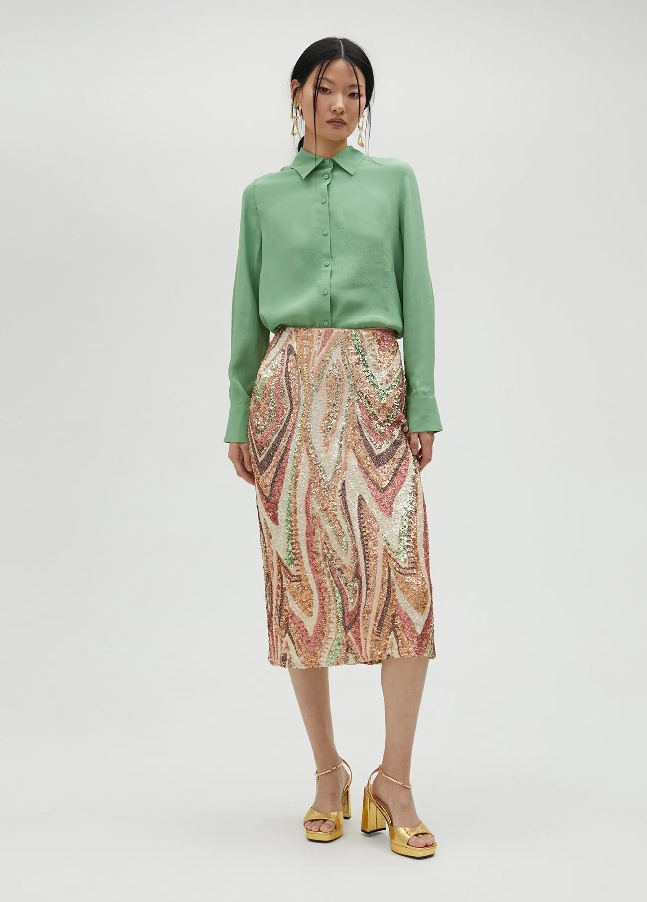 Stretch sequinned skirt