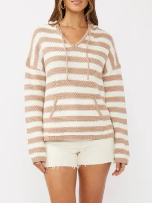 Stripe Hoodie Sweater - Tan