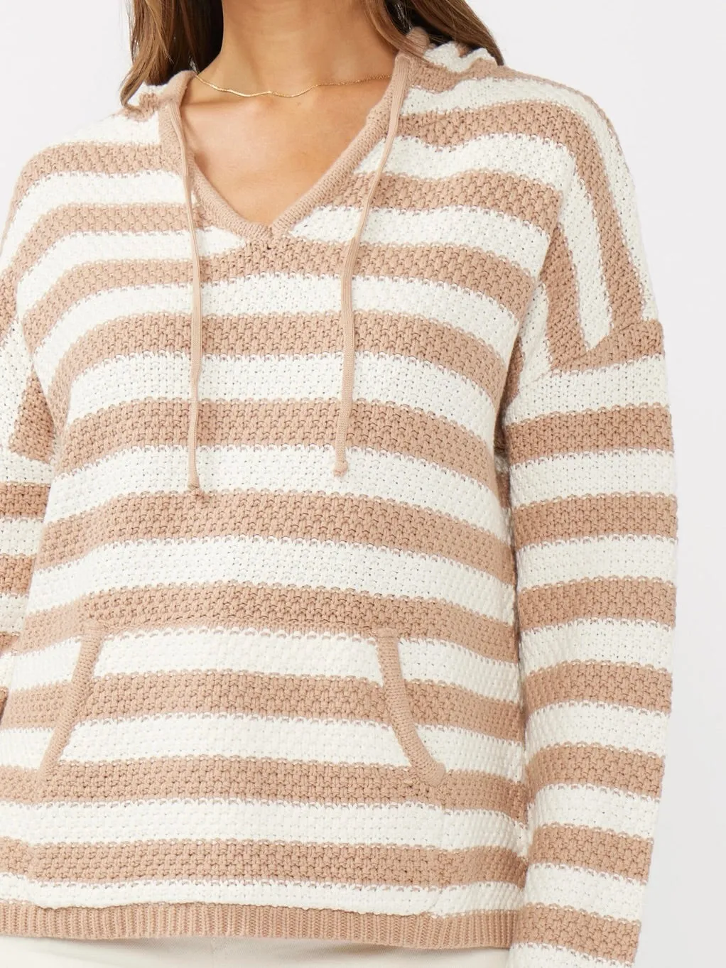 Stripe Hoodie Sweater - Tan