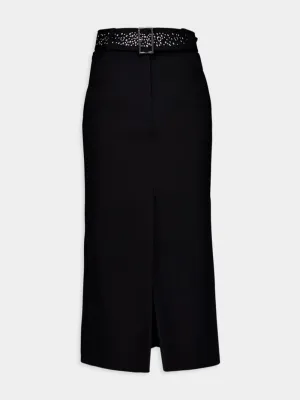 Studded-Belt Midi Skirt