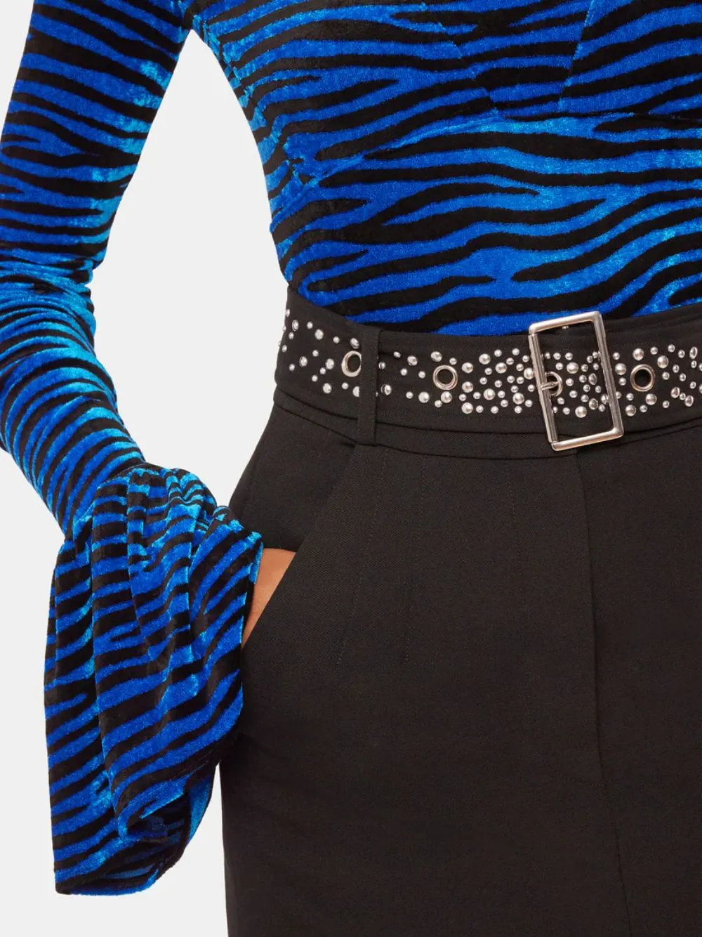Studded-Belt Midi Skirt