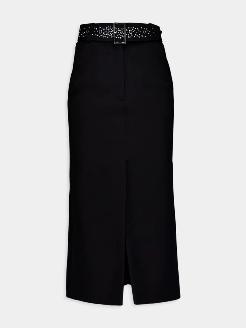 Studded-Belt Midi Skirt