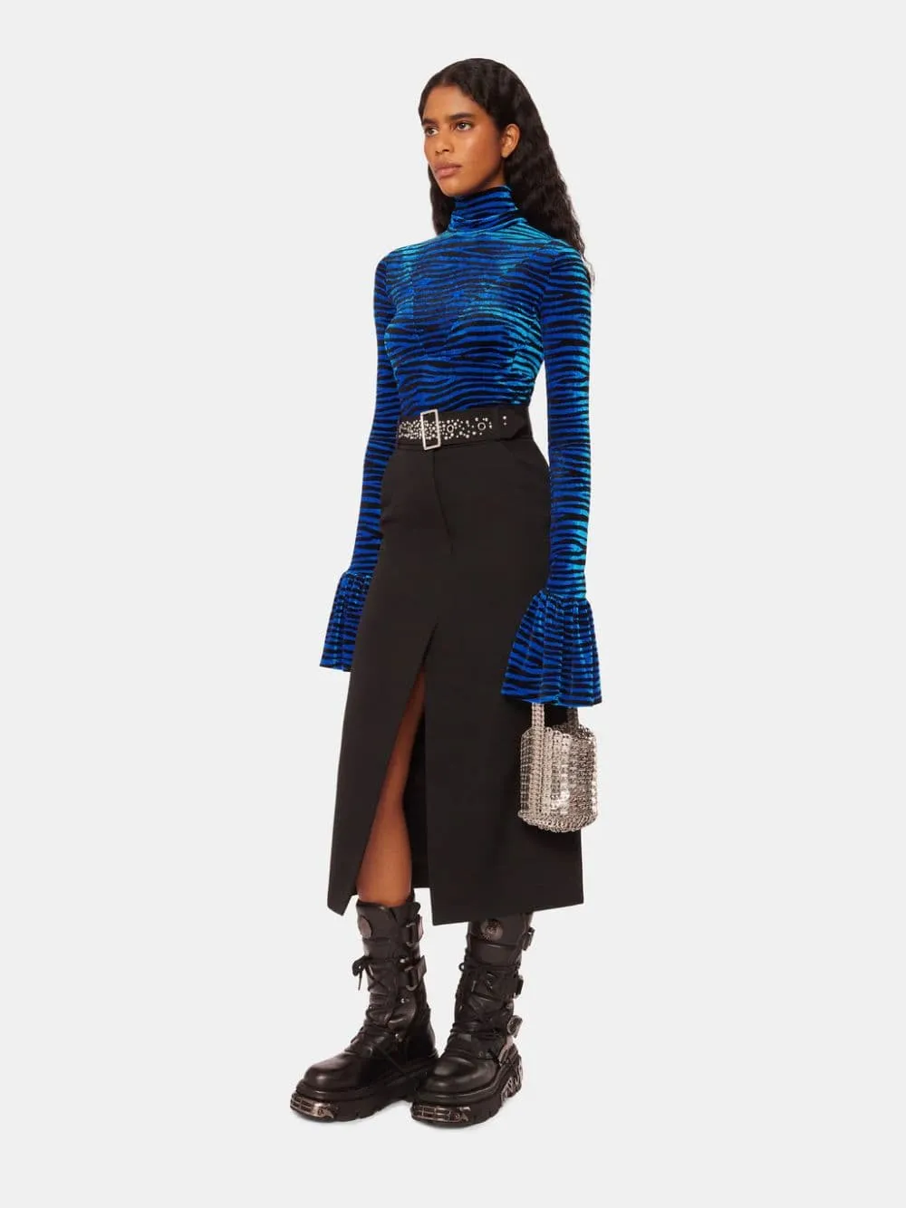 Studded-Belt Midi Skirt