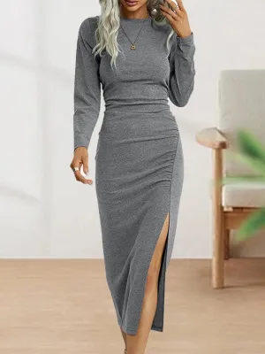 Stunncal Sweet Elegant Solid Fold O Neck Sheath Dresses(4 Colors)