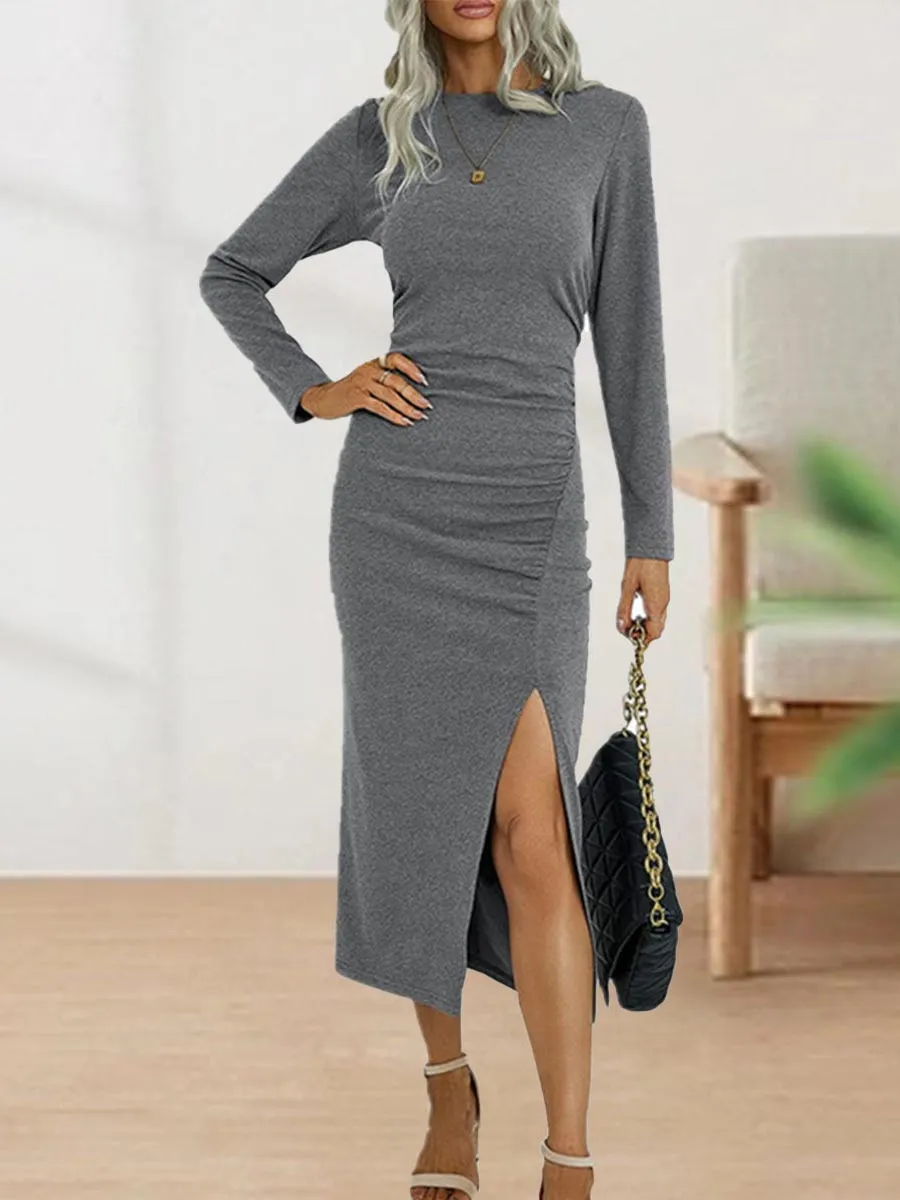 Stunncal Sweet Elegant Solid Fold O Neck Sheath Dresses(4 Colors)