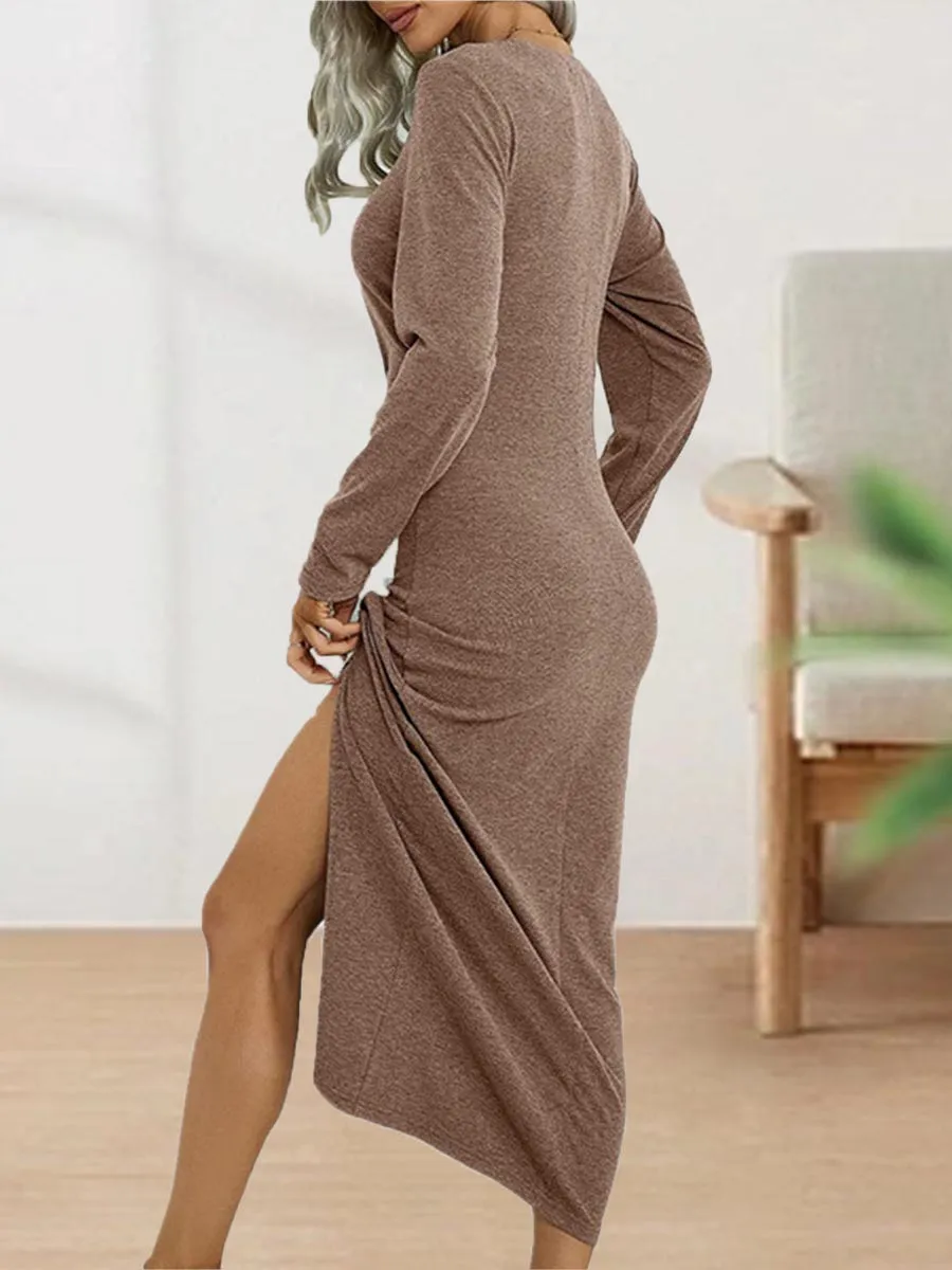 Stunncal Sweet Elegant Solid Fold O Neck Sheath Dresses(4 Colors)