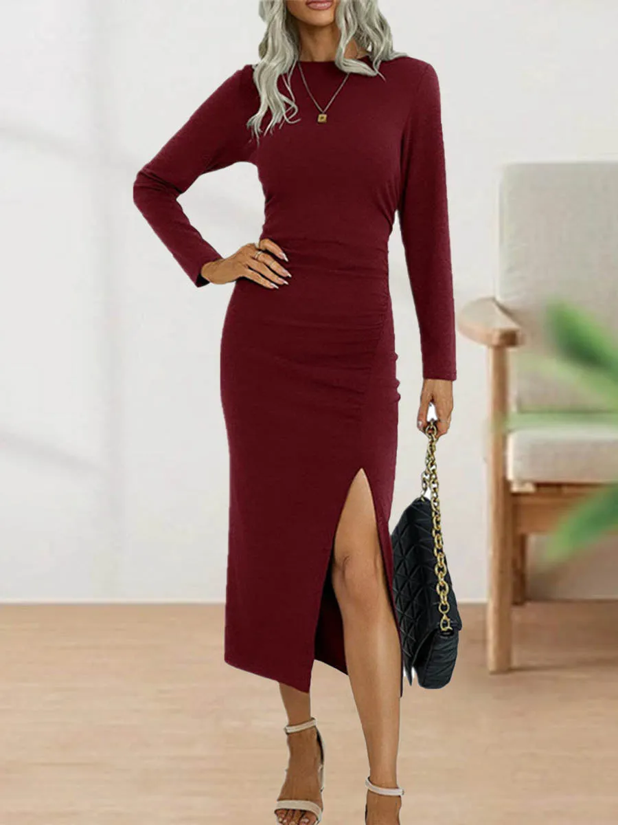 Stunncal Sweet Elegant Solid Fold O Neck Sheath Dresses(4 Colors)