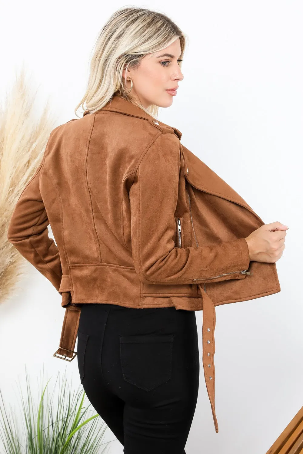Suede Moto Jacket - Camel