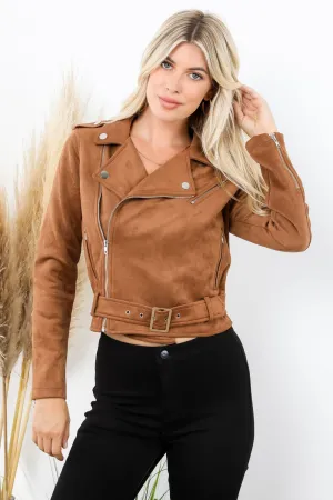 Suede Moto Jacket - Camel